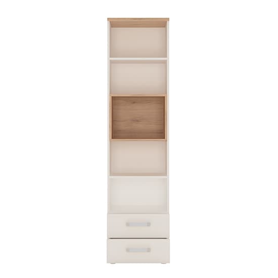Kast Wooden Bookcase In White High Gloss And Oak With 2 Drawers_2