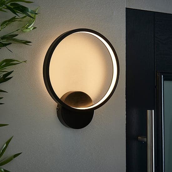 Kieron LED Wall Light In Textured Black With White Diffuser_2