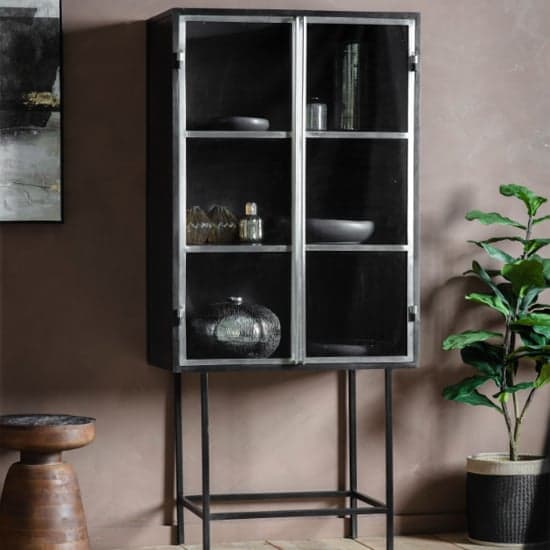 Kilkanni Glass Drinks Cabinet With 2 Doors In Black_1