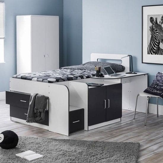 Caerwyn Childrens Cabin Bed In Matt White And Charcoal Grey_2