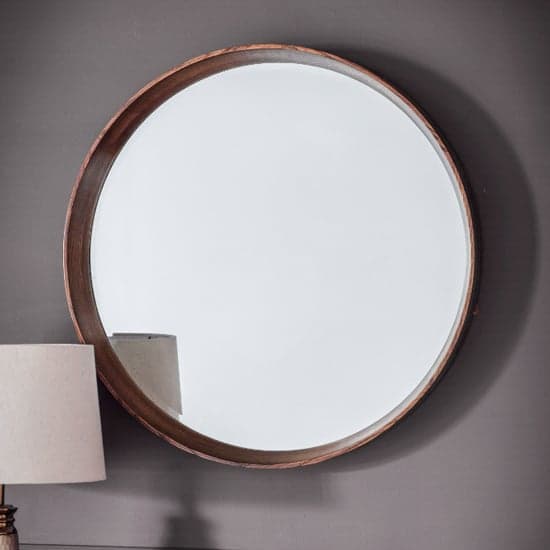 Kinder Round Small Bevelled Wall Mirror In Oak Wood Frame_1