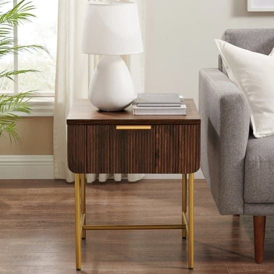 Kinder Wooden Side Table With 1 Drawer In Dark Walnut And Gold_2