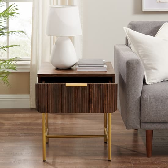 Kinder Wooden Side Table With 1 Drawer In Dark Walnut And Gold_3