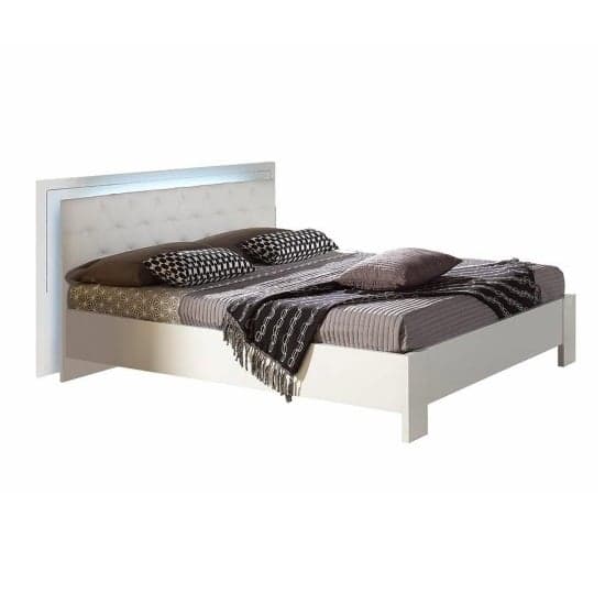 Kinsella Double Size Bed In Laquered White Gloss With LED_2