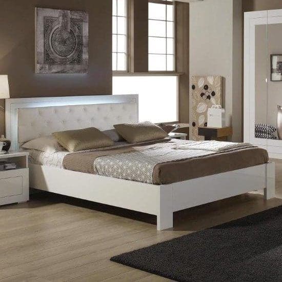 Kinsella Double Size Bed In Laquered White Gloss With LED