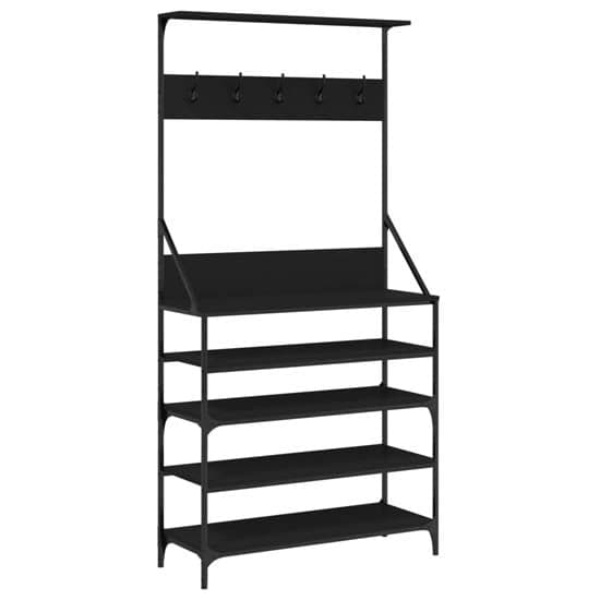 Kinston Wooden Clothes Rack With Shoe Storage In Black_2