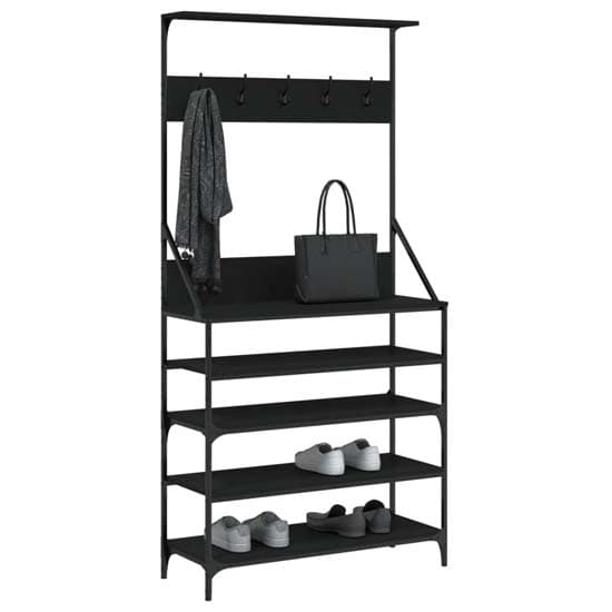 Kinston Wooden Clothes Rack With Shoe Storage In Black_3