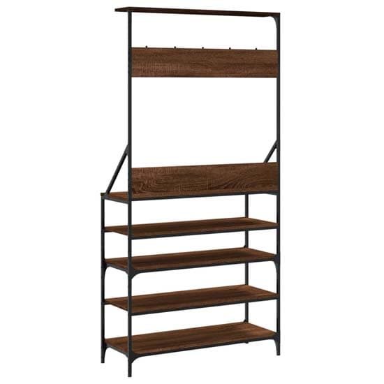 Kinston Wooden Clothes Rack With Shoe Storage In Brown Oak_6