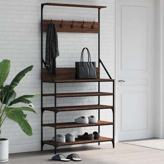 Kinston Wooden Clothes Rack With Shoe Storage In Brown Oak_1