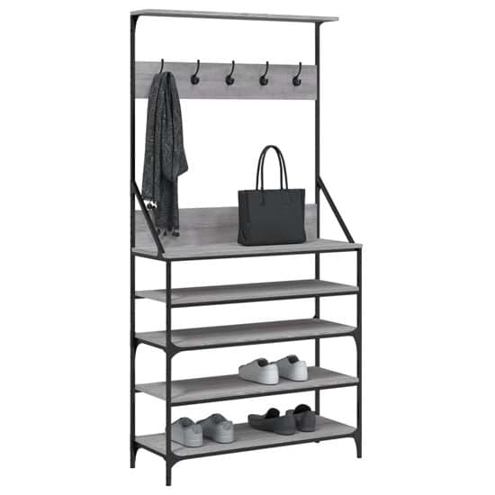 Kinston Wooden Clothes Rack With Shoe Storage In Grey Sonoma Oak_3