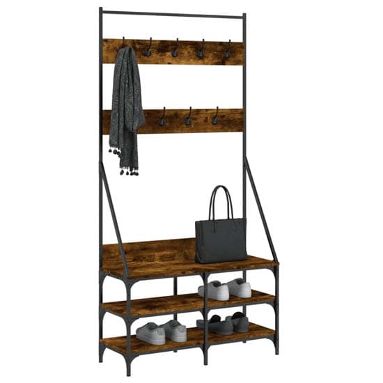 Kinston Wooden Clothes Rack With Shoe Storage In Smoked Oak_3