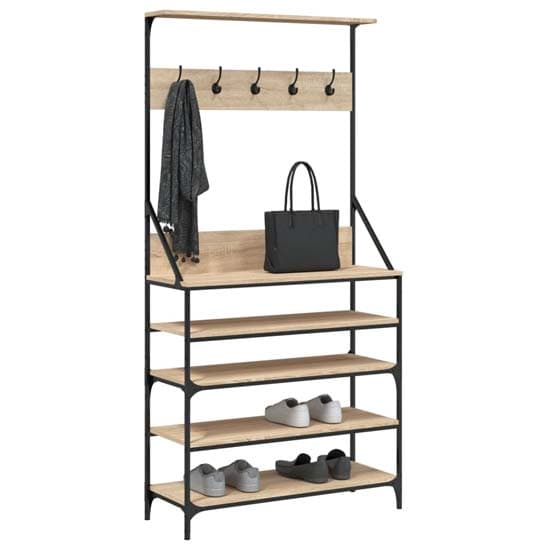 Kinston Wooden Clothes Rack With Shoe Storage In Sonoma Oak_3