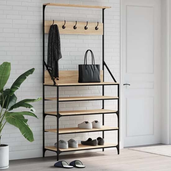Kinston Wooden Clothes Rack With Shoe Storage In Sonoma Oak_1