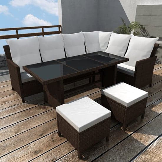 Kirkby Rattan 4 Piece Garden Lounge Set With Cushions In Brown_1