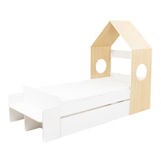 Kiro Childrens House Bed With 1 Drawer In White And Pine Effect_2