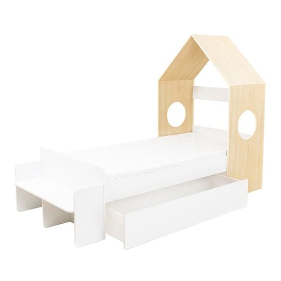 Kiro Childrens House Bed With 1 Drawer In White And Pine Effect_3