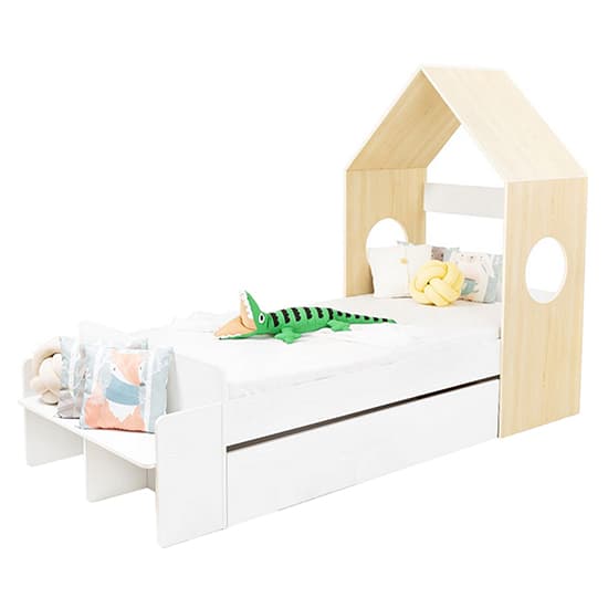 Kiro Childrens House Bed With 1 Drawer In White And Pine Effect_4