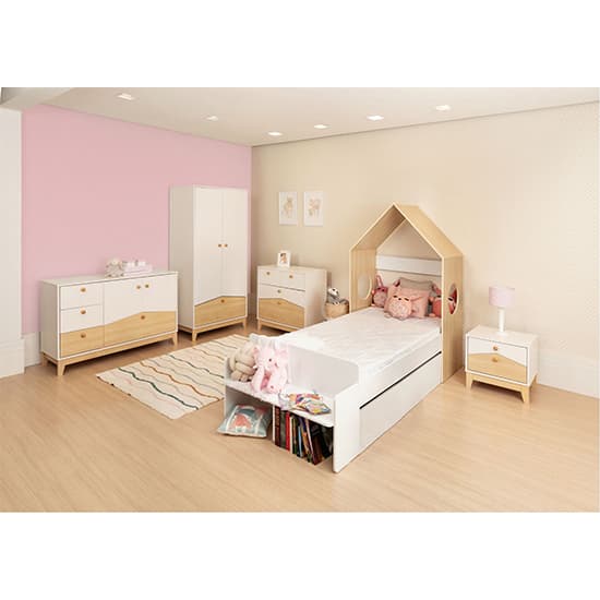 Kiro Childrens House Bed With 1 Drawer In White And Pine Effect_8