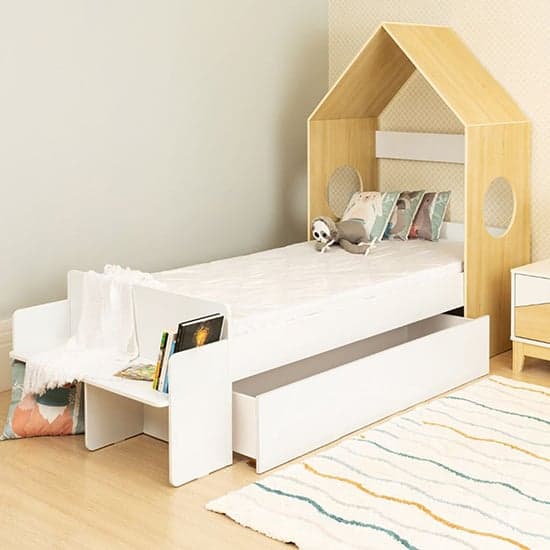 Kiro Childrens House Bed With 1 Drawer In White And Pine Effect_1