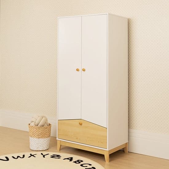 Kiro Wardrobe With 2 Doors 1 Drawer In White And Pine Effect_2