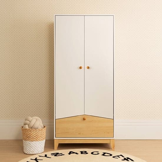 Kiro Wardrobe With 2 Doors 1 Drawer In White And Pine Effect_1