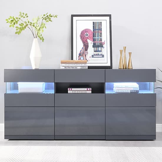 Kirsten High Gloss Sideboard In Grey With LED Lighting_2