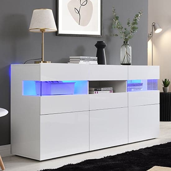 Kirsten High Gloss Sideboard In White With LED Lighting_2
