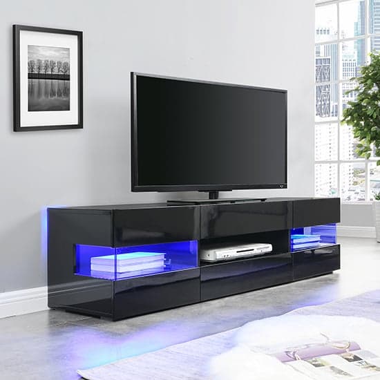 Kirsten High Gloss TV Stand In Black With LED Lighting_1