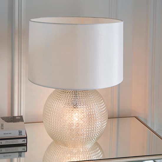 Knighton 2 Lights White Shade Table Lamp In Clear Glass Base_2