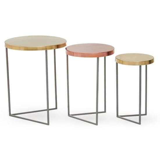 Koura Metal Nest Of 3 Tables In Gold And Grey_2