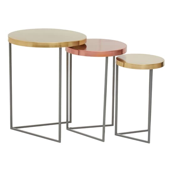 Koura Metal Nest Of 3 Tables In Gold And Grey_4