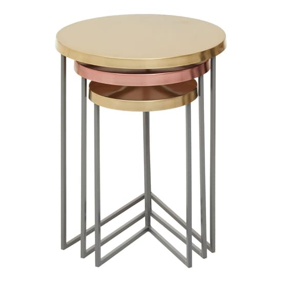 Koura Metal Nest Of 3 Tables In Gold And Grey_5