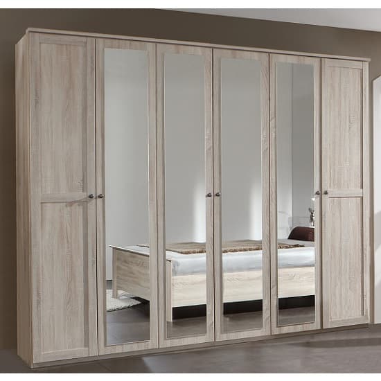 Krefeld Mirrored Wardrobe Extra Large In Oak Effect With 6 Doors Furniture in Fashion