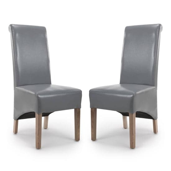 Kyoto Roll Back Bonded Leather Grey Dining Chairs In Pair_1