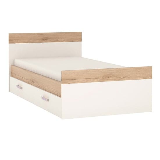 Kroft Wooden Single Bed With Drawer In White High Gloss And Oak_1