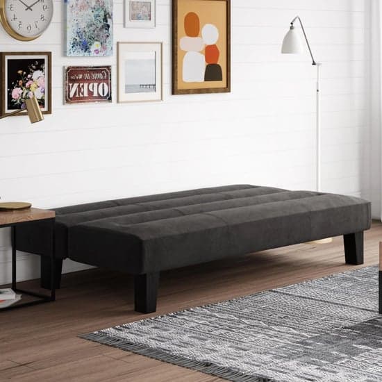 Kubota Velvet Sofa Bed With Wooden Legs In Black_3
