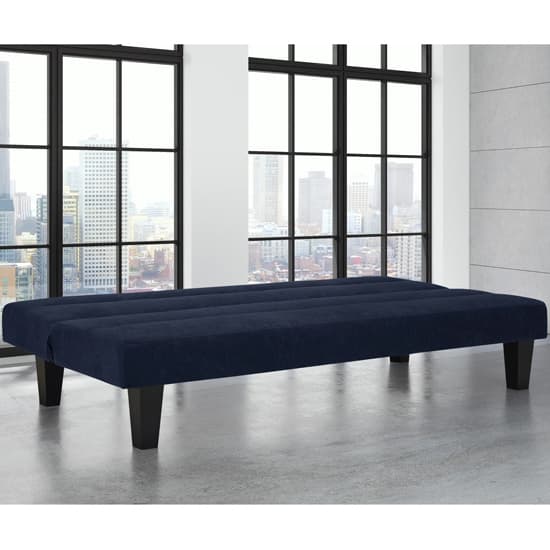 Kubota Velvet Sofa Bed With Wooden Legs In Blue_3