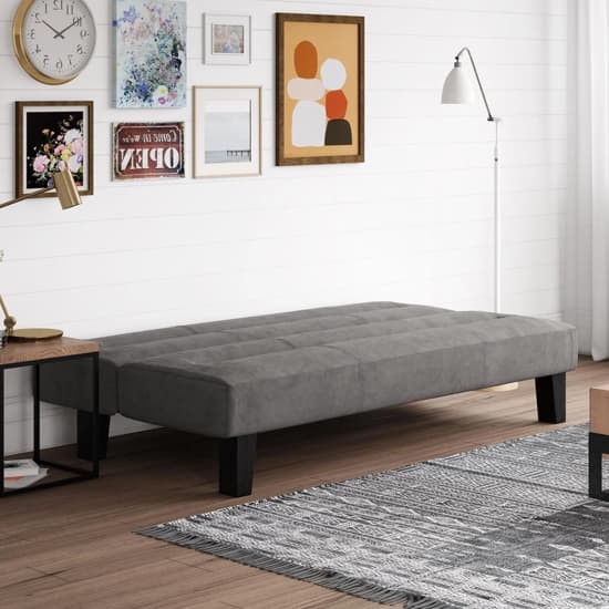Kubota Velvet Sofa Bed With Wooden Legs In Grey_3