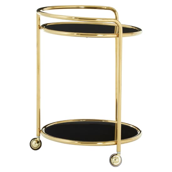 Kurhah Black Glass 2 Tier Drinks Trolley With Gold Frame_3