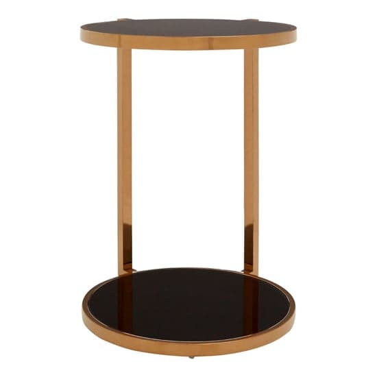 Kurhah Black Glass 2 Tier Side Table With Rose Gold Steel Frame_2