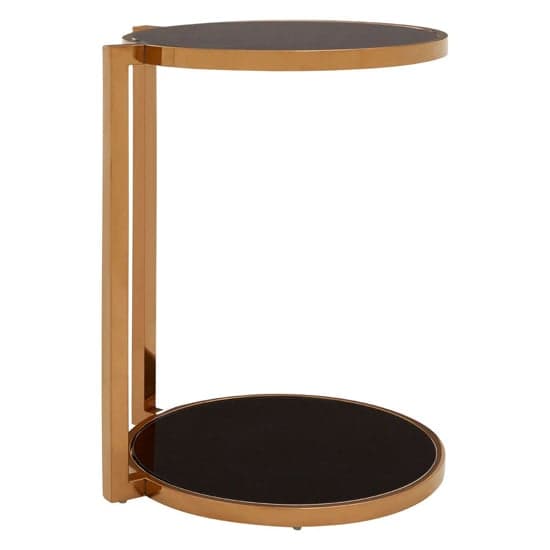 Kurhah Black Glass 2 Tier Side Table With Rose Gold Steel Frame_1