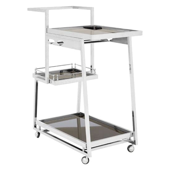 Kurhah Black Glass 3 Tier Drinks Trolley With Silver Frame_1