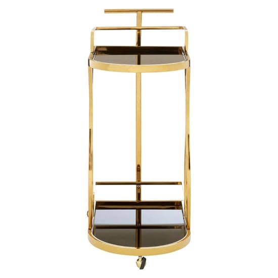 Kurhah Black Glass Serving Trolley With Gold Wavy Frame_2
