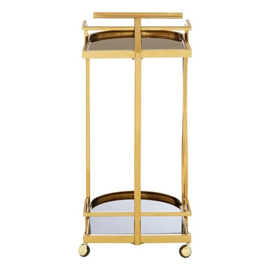 Kurhah Black Glass Serving Trolley With Gold Wavy Frame_4