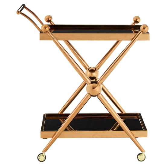 Kurhah Black Glass Serving Trolley With Rose Gold Cross Frame_2