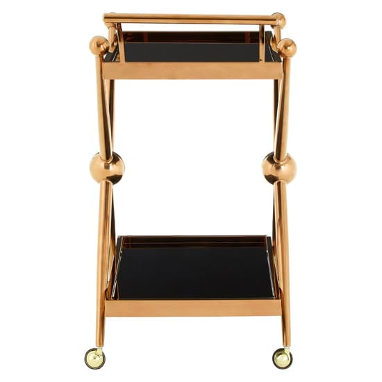 Kurhah Black Glass Serving Trolley With Rose Gold Cross Frame_4