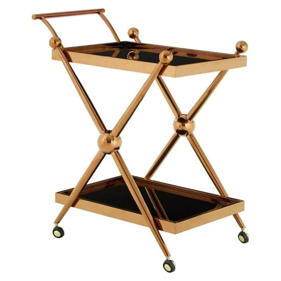 Kurhah Black Glass Serving Trolley With Rose Gold Cross Frame_1