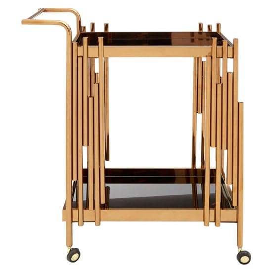 Kurhah Black Glass Serving Trolley With Rose Gold Deco Frame_2