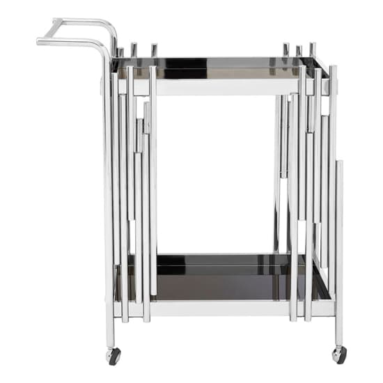 Kurhah Black Glass Serving Trolley With Silver Deco Frame_3