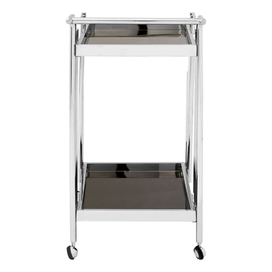Kurhah Black Glass Serving Trolley With Silver Deco Frame_4